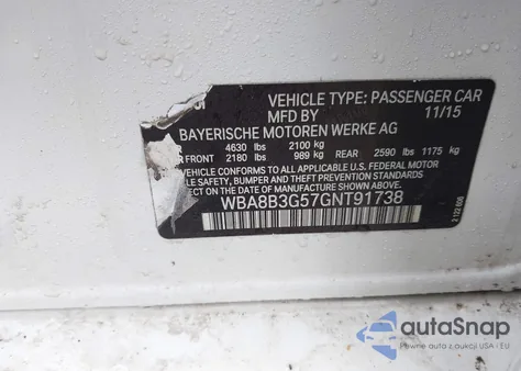 2016 BMW 340I из США, поврежденный, VIN WBA8B3G57GNT91738